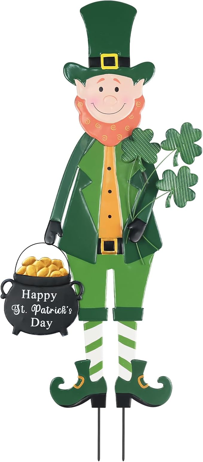 hogardeck St Patricks Day Decorations Outdoor, Irish Leprechaun Decorative Garden Stakes for Saint Patricks Decor, Happy St. Patrick's Day Decorations with Shamrock Gold Pot for Home Yard Porch Lawn
