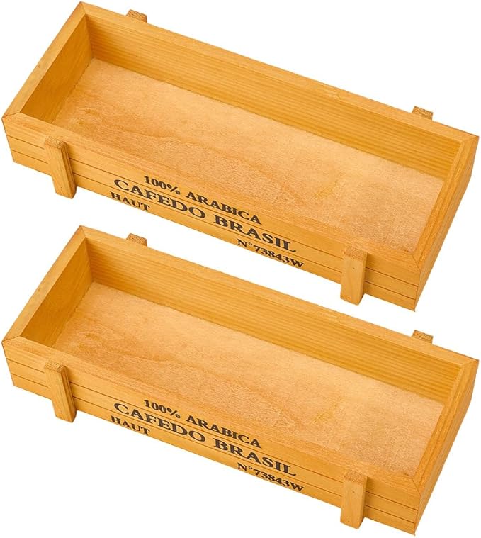 2Pcs 8.4 x 3.1 x 1.8 Inch Wooden Rectangular Planter Box Wood Flower Succulent Box Words Wood Yellow Rustic Indoor Outdoor Window Gear Storage Garden Boxes Container for Vegetable