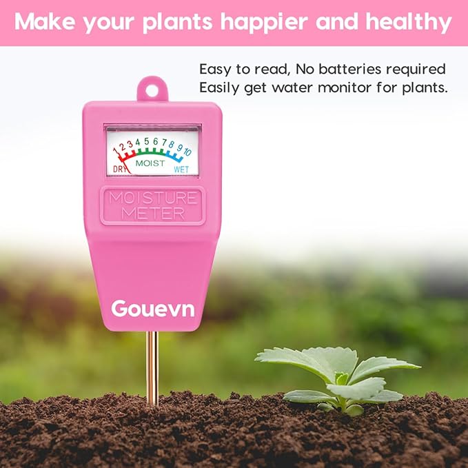 Gouevn Soil Moisture Meter, Soil Tester Plant Moisture Meter for House Plants, Plant Water Meter Hydrometer Plant Sensor for Indoor Plant Care, No Battery Needed (Pink)