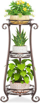 KMOTASUO 3 Tier Metal Plant Stand for Multiple Large Planters Indoor Outdoor Organizer, Heavy Duty Tall Flower Rack for Corner Patio Bathroom Office Corner, Modern Sturdy Vertical Iron Rack, Bronze