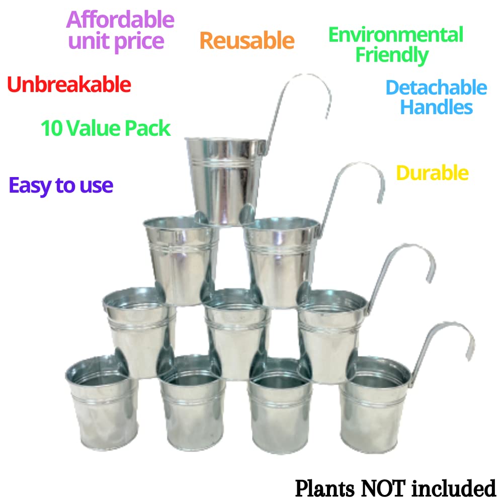 LaLaGreen Rail Planter (4 in, 10 Pack) Silver Metal Railing Flower Pots