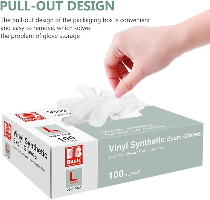 squish Disposable Gloves, 100 Count 4 mil Clear Vinyl Gloves Latex Free Powder-Free Health Glove Cleaning Rubber Glove for Kitchen Cooking Cleaning Food Handling, Large
