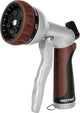 RESTMO Garden Hose Nozzle, Heavy Duty Metal Water Hose Nozzle with 7 Adjustable Spray Patterns, High Pressure Hand Sprayer with Flow Control, Best for Watering Plant & Lawn, Washing Car & Pet, Brown
