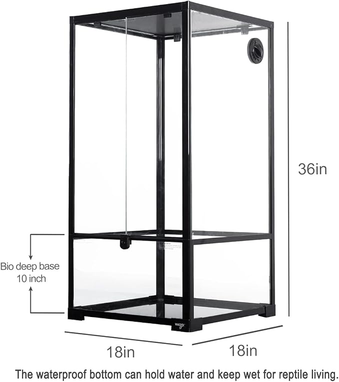 WACOOL 50 Gallon Reptile Tank, Front Opening Chameleon Cage 18" x 18"x 36", 3-in-1 Side Design (Glass or Mesh+Glass), Bio Deep Base 10" Vertical Reptile Cage for Frog Iguana
