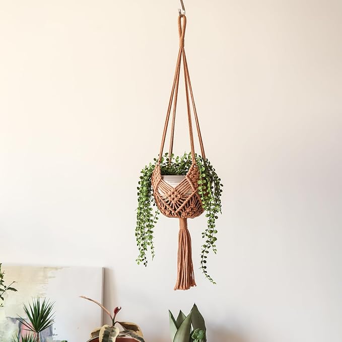 Hanging Planter with Patterns,4Packs Macrame Plant Hangers Indoor Macrame for up to 8 inch Pot Crochet Boho Plant Hanger Holder for Indoor Outdoor with 4S Shaped Stainless Steel Hooks (4colors)