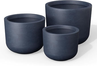 Kante 13",11",9" Dia Round Concrete Large Plant Pots Outdoor Indoor Planters Bowl with Drainage Hole for Patio, Set of 3,Charcoal