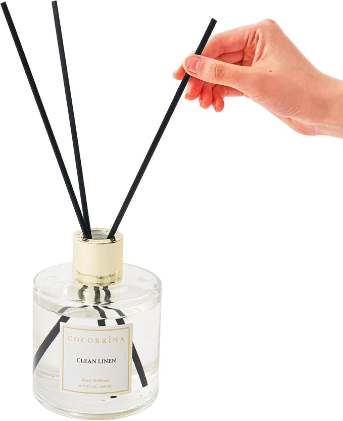 Cocorrína Flower Reed Diffuser - Clean Linen 6.7oz Scented Diffuser with Sticks Home Fragrance Essential Oil for Bathroom Shelf Decor (Artificial Flower)