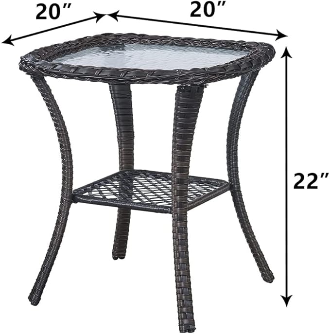 HUMMUH 3 Pieces Patio Bistro Set Wicker Patio Chairs Set of 2 with Tempered Glass Top Side Table Rattan Outdoor Furniture Conversation Set for Yard,Garden,Porch