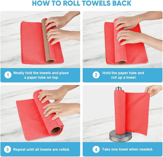 AIDEA Microfiber Cleaning Cloth Roll, 50PK Red, Reusable Paper Towels Tear Away Cloth, Microfiber Towels Washable Shop Rags, Lint Free Cleaning Rags for House, Kitchen, Window, 11.5"×11.5"