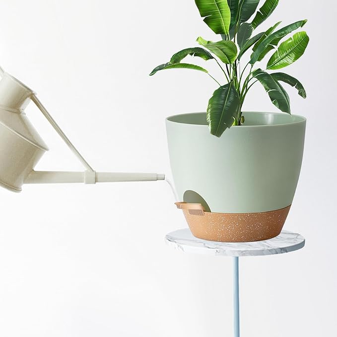 Indoor Pot For Plants 3 Pack 12/10/9 Inch Self Watering Pot For Lazy People,Self Watering Pots For Indoor Plants,Outdoor Pots For Succulent, African violets And Cactus Green Plastic Flower Pots