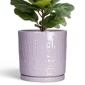 Eightpot Ceramic Plant Pots, 12 Inch Pots for Plants Indoor Outdoor, Round Planter with Drainage Hole and Tray, Modern Decorative Flower Pot, Home Apartment Decor, House Warming Gifts, Purple