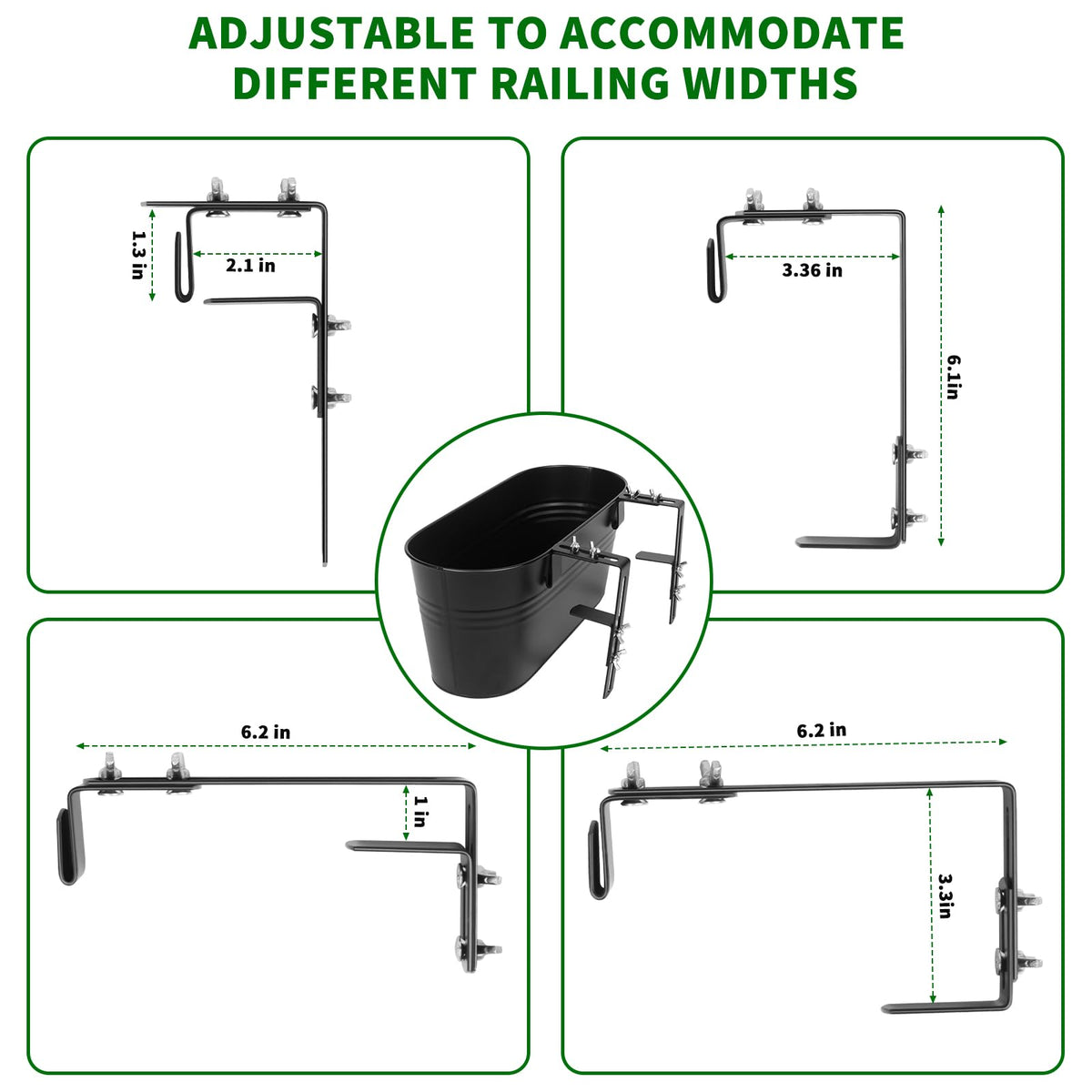 Holensun Railing Planter Box 16 Inch with Adjustable Brackets (4PCS)