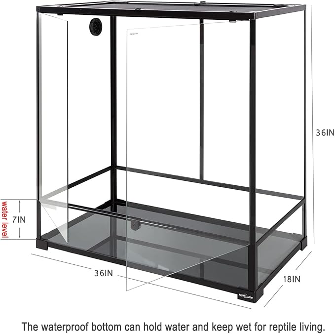 REPTI ZOO Large Reptile Terrarium, Vertical Reptile Tank, Wide & Tall Chameleon Cage with Top Screen Ventilation (36" W X 18" D X 36" H (Glass))