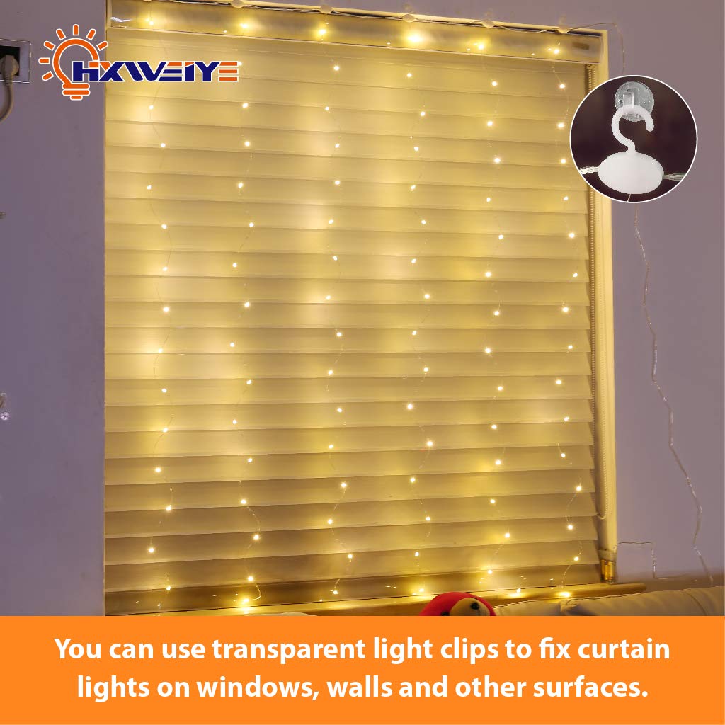 HXWEIYE Short Curtain Lights, 3.3x5FT 96LED USB, Remote, 8 Modes & Timer