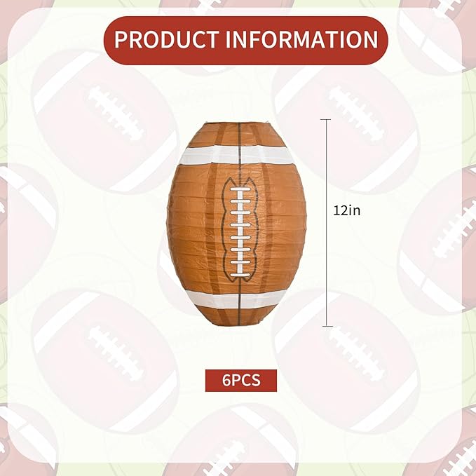BEISHIDA 12-Inch Football Paper Lanterns Decorative Chinese/Japanese Hanging Round Paper Lanterns Lamp for sports party, Sport Themed Birthday Bar Football Game Party Decoration (6 Packs)