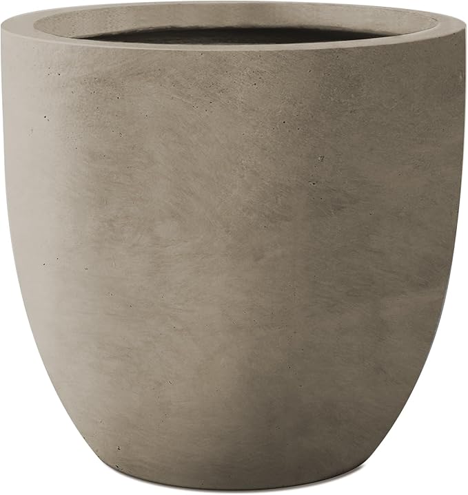 Kante 13.4" Dia Round Concrete Planter, Large Outdoor Modern Indoor Decorative Plant Pots with Drainage Hole and Rubber Plug for Home and Garden, Weathered Concrete