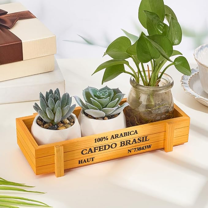 2Pcs 8.4 x 3.1 x 1.8 Inch Wooden Rectangular Planter Box Wood Flower Succulent Box Words Wood Yellow Rustic Indoor Outdoor Window Gear Storage Garden Boxes Container for Vegetable