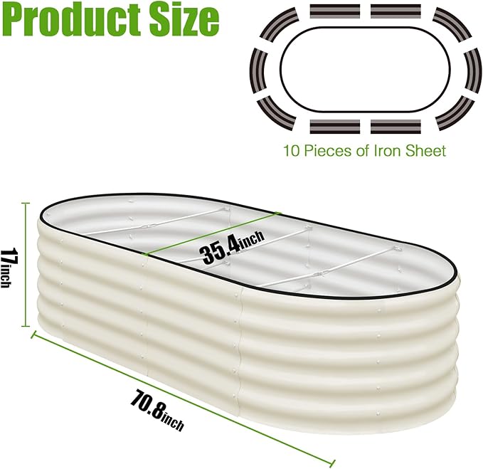 SnugNiture Galvanized Raised Garden Bed, 6x3x1.5ft Oval Metal Planter Box for Planting Outdoor Plants Vegetables