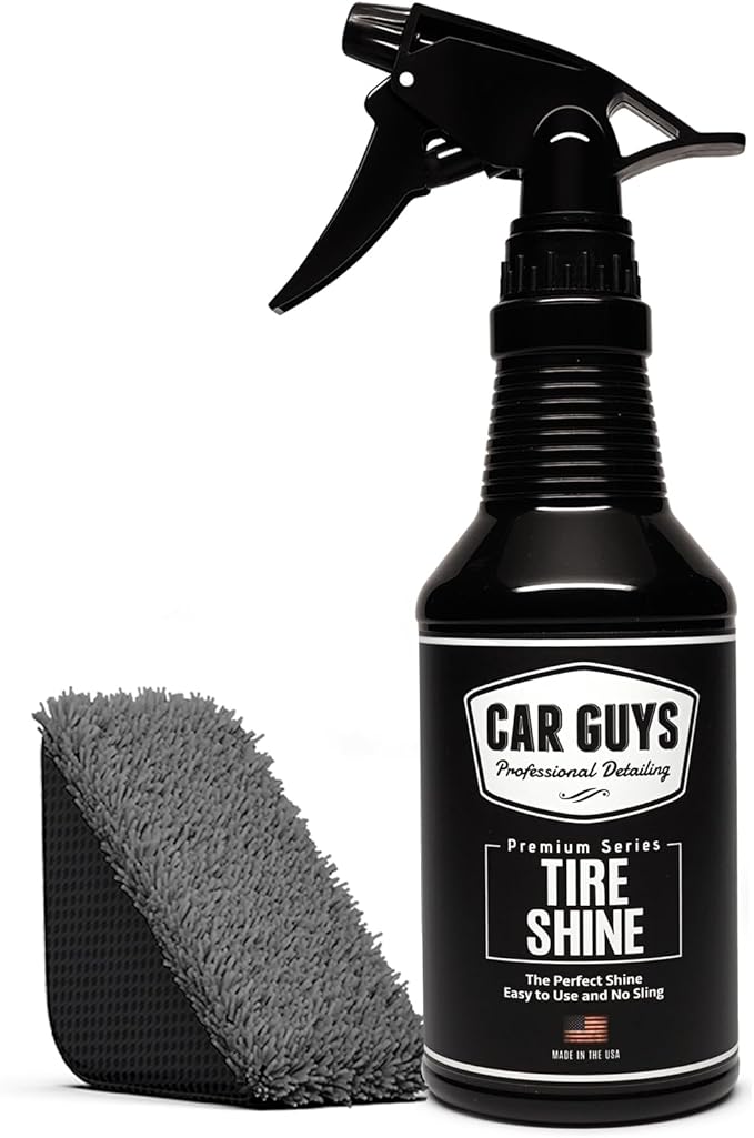 CAR GUYS Tire Shine Spray | The Perfect Shine | Durable and User Friendly Tire Dressing | Long Lasting UV Protection for Black Tires, Wheels, & Rubber | 18 Oz Kit with Applicator Pad