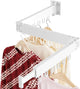 JAUREE Clothes Drying Rack Wall Mounted, Space-Saving Drying Rack Clothing, Collapsible Foldable Retractable Laundry Rack with 18 Hooks, Indoor/Outdoor, White