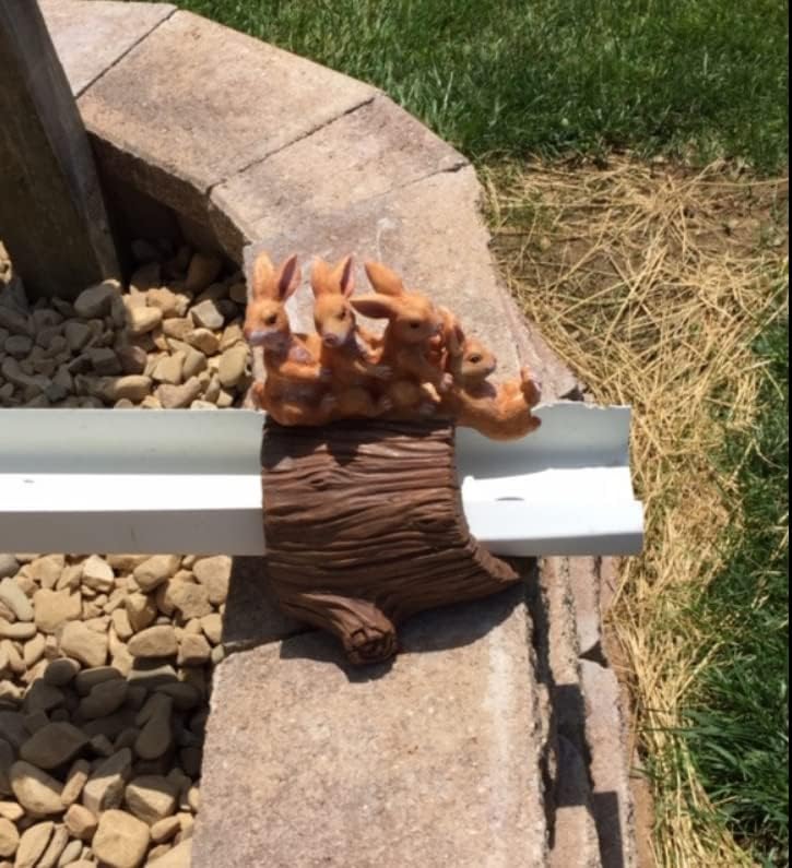 APX Rabbit Gutter Downspout Extensions, Decorative Splash Block Statue