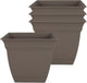 The HC Companies 8 Inch Eclipse Square Planter Pots with Drainage Holes & Attached Saucer, Lightweight UV-Resistant Plastic Indoor Outdoor Planters, 4-Pack Flower Pots, Garden Home Decor, Cappuccino