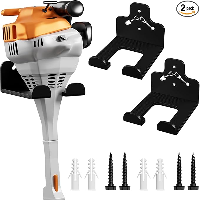 Garage Organization Storage Trimmer Rack, Garden Power Tool Hanger for Grass Trimmer, Hedge Trimmer, Garden Tools, Heavy Duty Weed Whackers Holder Wall Mounted Tool Organizer, 2 Packs