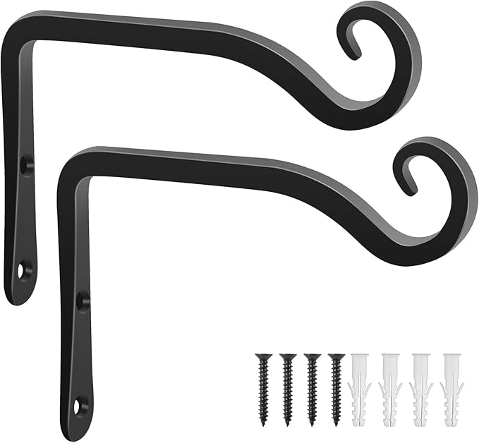Gtongoko 2 Pack 6 Inch Plant Hangers Outdoor Metal, Plant Hooks for Wall Indoor, Outdoor Hooks for Hanging Bird Feeders, Plant Bracket, Lanterns, Wind Chinme, Black