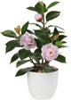 Briful Artificial Plants Mini Camellia Potted Fake Plants Small Faux Plastic Plants Desk Plant Artificial Flowers with Vase for Home Office Desk Kitchen Garden Indoor Decor