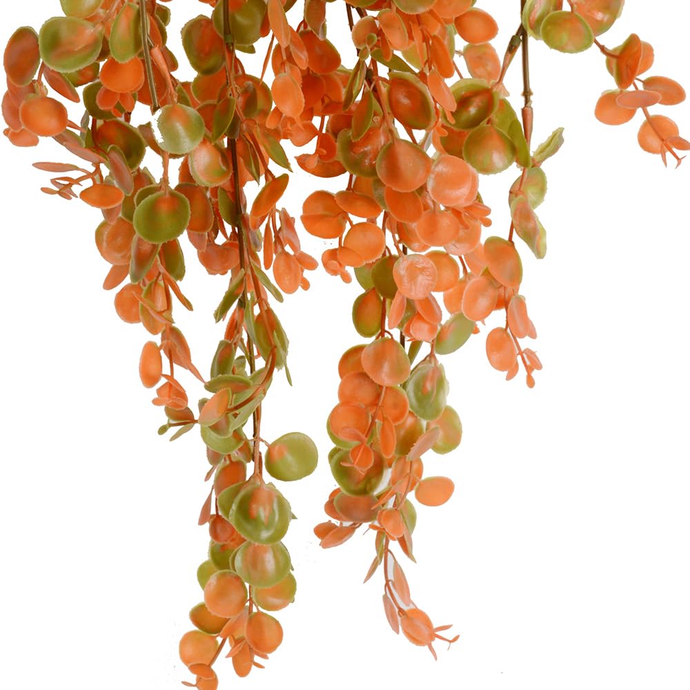 Antspirit 2pcs Artificial Hanging Fall Plants Fake Hanging Plant Faux Eucalyptus Leaf Greenery Vine Outdoor UV Resistant Plastic Plants (2, Fall Orange)