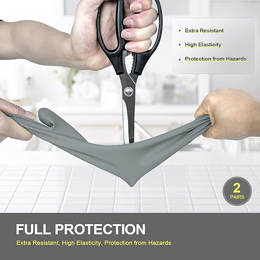 Mamison 2 Pairs Reusable Waterproof Household Dishwashing Cleaning Rubber Gloves, Non-Slip Kitchen Glove (Grey, Large (Pack of 2))