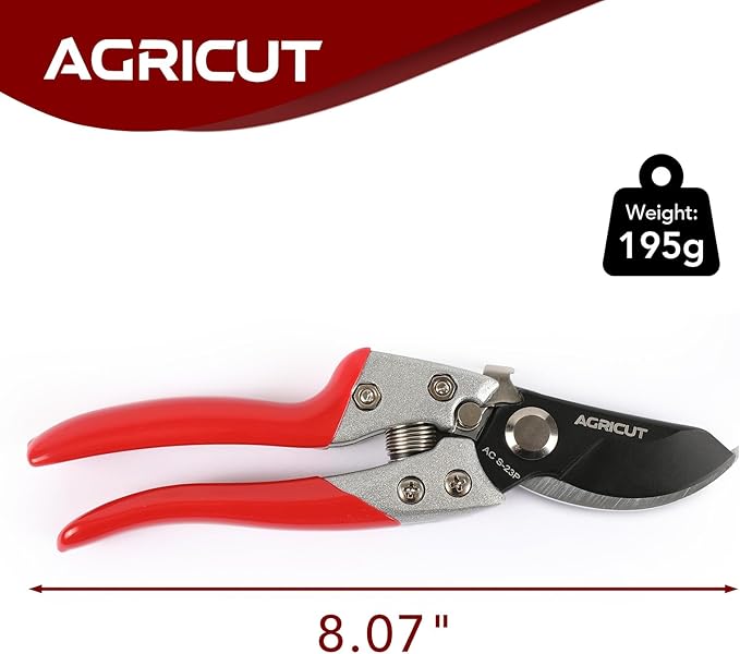 AGRICUT Pruning Shears for Gardening - 1 Inch Cut Capacity Bypass Pruners with High Carbon Steel Blade Aluminum Handle Pruning Shears Heavy Duty