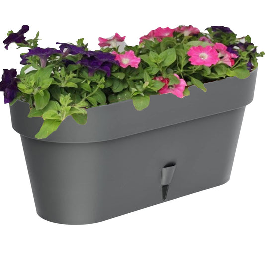 DECOPOTS - Self Watering Window Box Planter - Indoor/Outdoor - Windows/Oblong Shape Plastic Planter with Bottom Watering and Water Level Indicator (15.6 Inch Long, Graphite