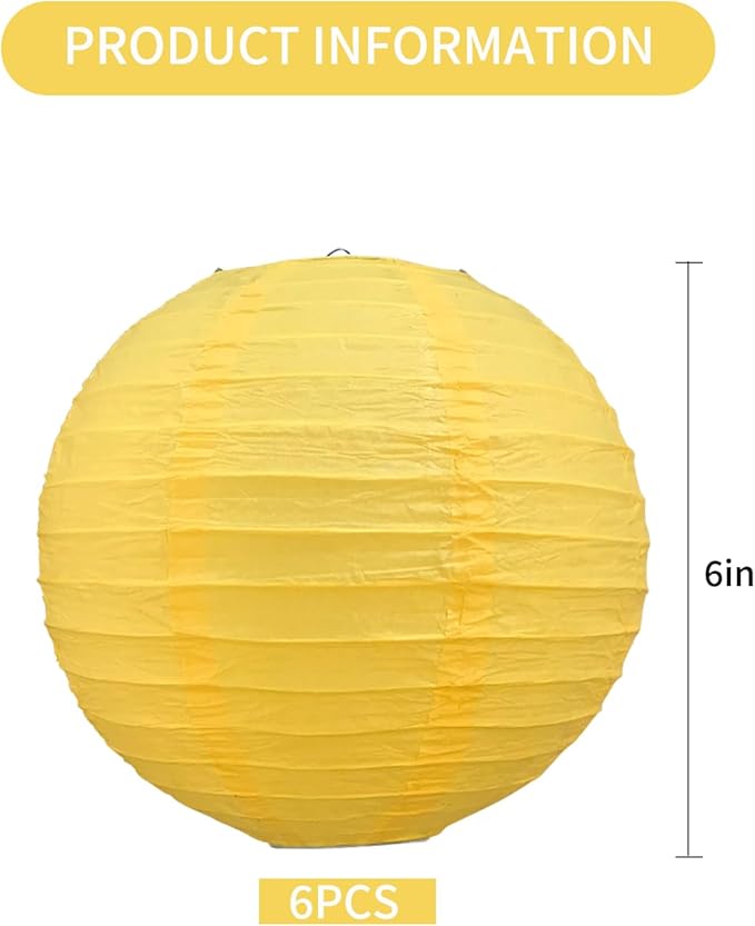 BEISHIDA 6-Inch Yellow Round Paper Lanterns Decorative Hanging Asia Chinese Japanese Paper Lanterns Lamp for Birthday Halloween Wedding Baby Bridal Shower Fall Home Decor Party Decoration（6 Packs）