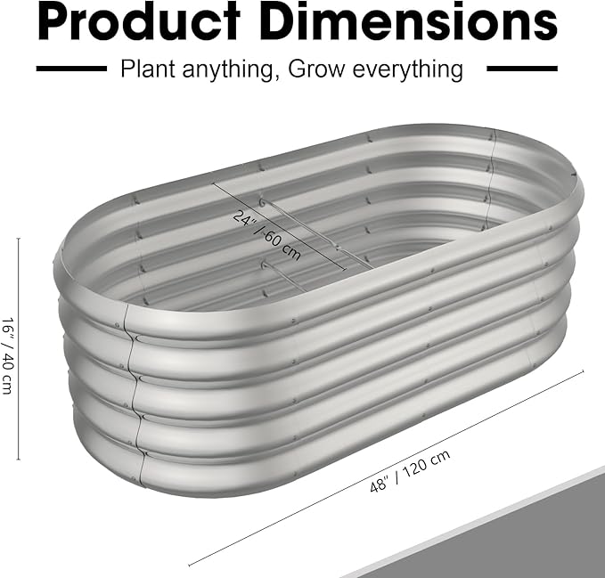 4x2ft Oval Galvanized Raised Garden Bed Kits 16" Tall Outdoor Large Metal Modular Planter Box 9-in-1 Raised Beds for Gardening,Vegetables,Fruits,Flowers & Herbs (Silver)