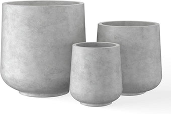 Kante 15.3"+11.6"+8.2" Dia Round Concrete Planter, Large Outdoor Indoor Planter Pots Containers with Drainage Holes and Rubber Plug for Home Garden Patio, Natural Concrete