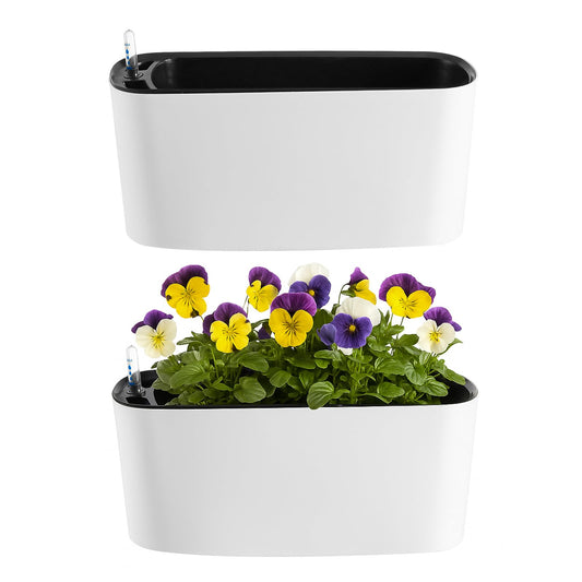 2 Packs 16 Inch Large Rectangular Self Watering Pots for Indoor Plants Window Planter Box Rectangle Planters Plastic Plant Pots Flower Box Windowsill Planter Long Planters for Herb& Vegetable, White