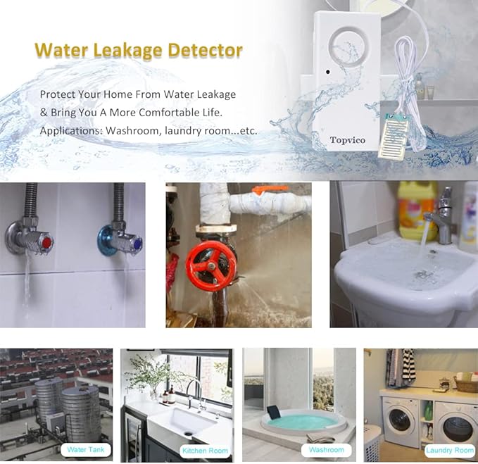 Topvico Water Alarms for Basements, Heater Leak Detector, Sump Pump Overflow RV Moisture Flood Sensor, 120dB Work Alone Battery Operated 3 Packs