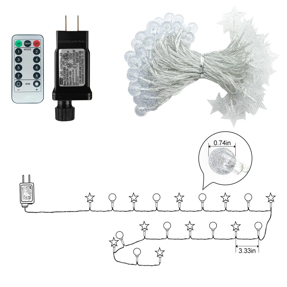 50 Star & 50 Globe String Lights with Remote for Indoor Bedroom Warm White