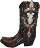 Ebros Gift Rustic Country Western Cow Skull Turquoise Cross and Barbed Wires Faux Tooled Leather Cowboy Boot Decorative Flower Vase Or Planter Figurine