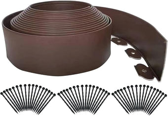 Landscape Edging 33ft,Garden Edging Borders[Extra Tall 4IN ] Flexible Lawn Edging Kit with Total 50pcs Spikes, Heavy Duty Landscaping Edge Plastic Fence for Tree Yard Grass Flower Bed -Brown