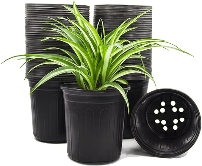 50-Pack 1 Gallon Flexible Flower Plant Nursery Pots, Thickened Soft Plastic Seed Starting Container for Succulents, Seedlings, Cuttings, Transplanting,(Black)
