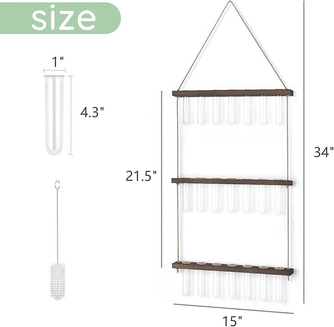 Mkono Plant Propagation Tubes, 3 Tiered Wall Hanging Terrarium with Wooden Stand & 21 Test Tube Vases for Hydroponic Plant Cutting & Home/Office Decor