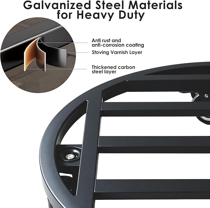 Hongsane 20" Round Plant Stand with Wheels Heavy Duty,Large Metal Plant Caddy Indoor Outdoor Use,Rolling Plant Dolly with Industrial Casters,Rust-Proof Black Plant Tray for Large Planters Pots,1-Pack