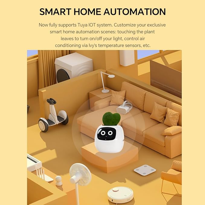 Odpaltoy Smart Plant Pot with Expression, AI Intelligent Flower Pot for Indoor Decoration, Smart Garden Pot with Water/Light/Temperature Sensors, Ivy AI Planter ((Yellow)