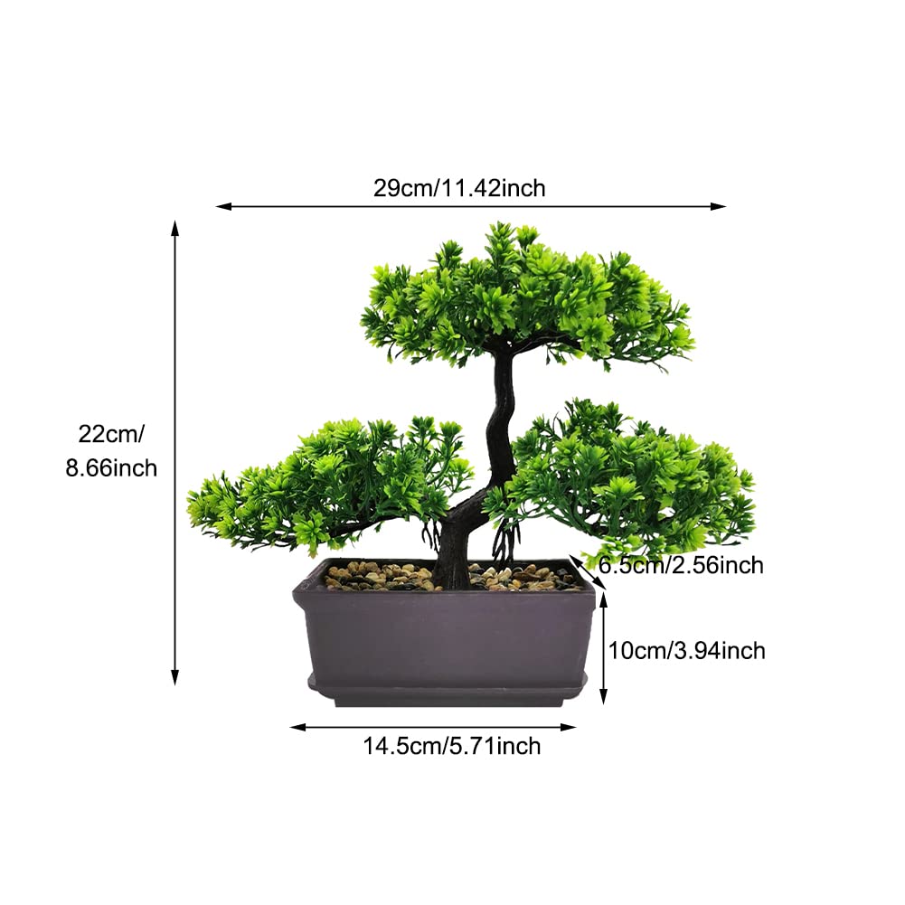 Meluvora 8.66" Artificial Bonsai Tree with Textured Trunk, Broad Canopy and Pebble Base for Bathroom Desk Shelf, Japanese and Zen Decor(Red)