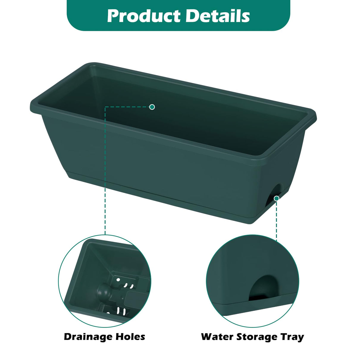 Railing Planter Box, 16.9 Inches Window Flower Boxes with Metal Brackets