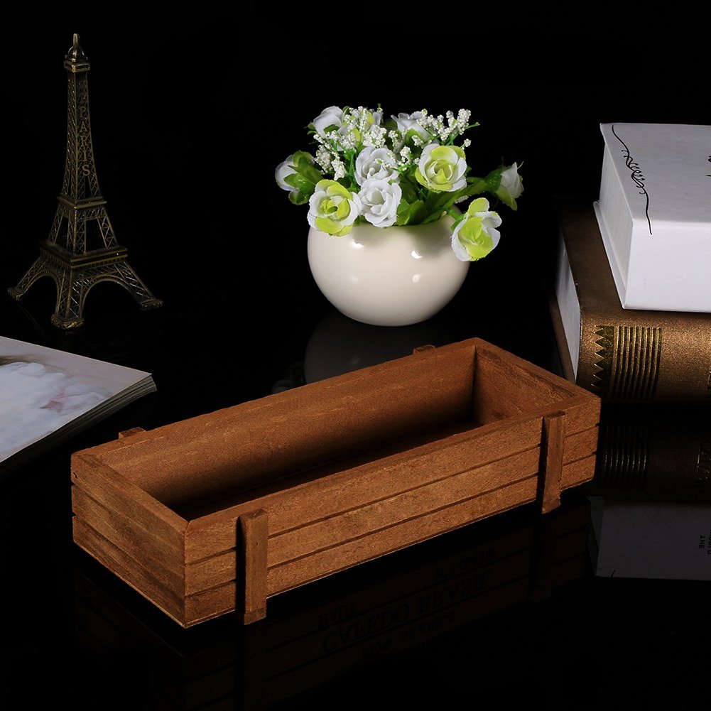 CHEOTIME Wooden Planter Box, Rectangle Planter Decorative Wood Box Rustic Wooden Window Box for Home Garden Plants Flower Succulent Herb
