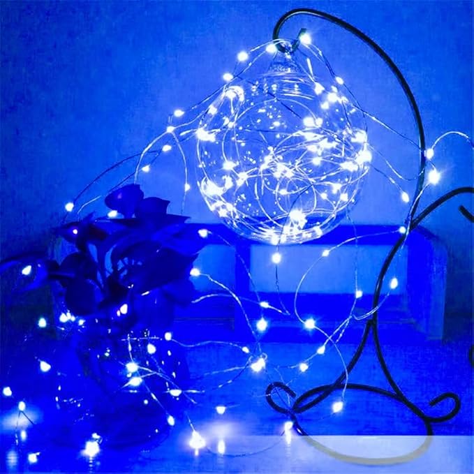 4-Pack 50 LED Christmas Fairy Lights Battery Operated with Timer, 16FT Waterproof Starry String Lights Outdoor Indoor Cuttable Fairy Lights for Bedroom Home Wedding Party Christmas Decoration (Blue)