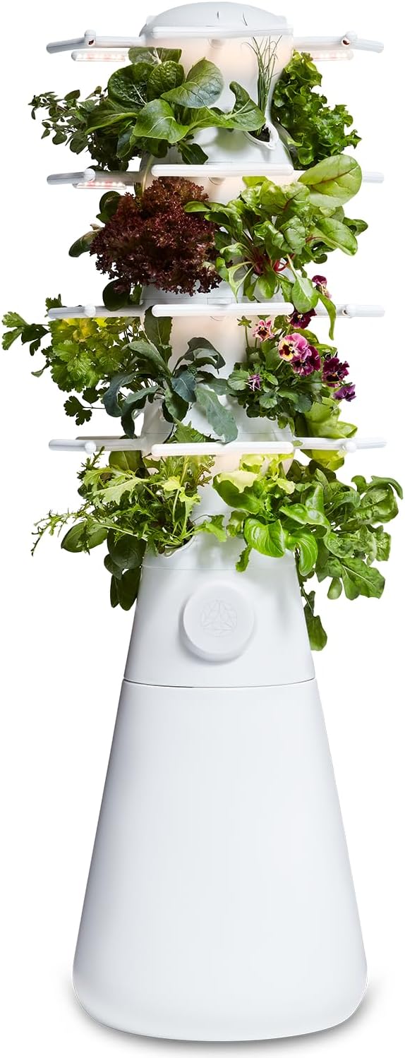 Lettuce Grow Farmstand Nook 4ft.7” Vertical Hydroponic Garden Tower - Self-Watering, Vertical Hydroponic Tower with LED Grow Lights, 20 Live Seedlings, Smart Timer - Indoor Vertical Growing Tower